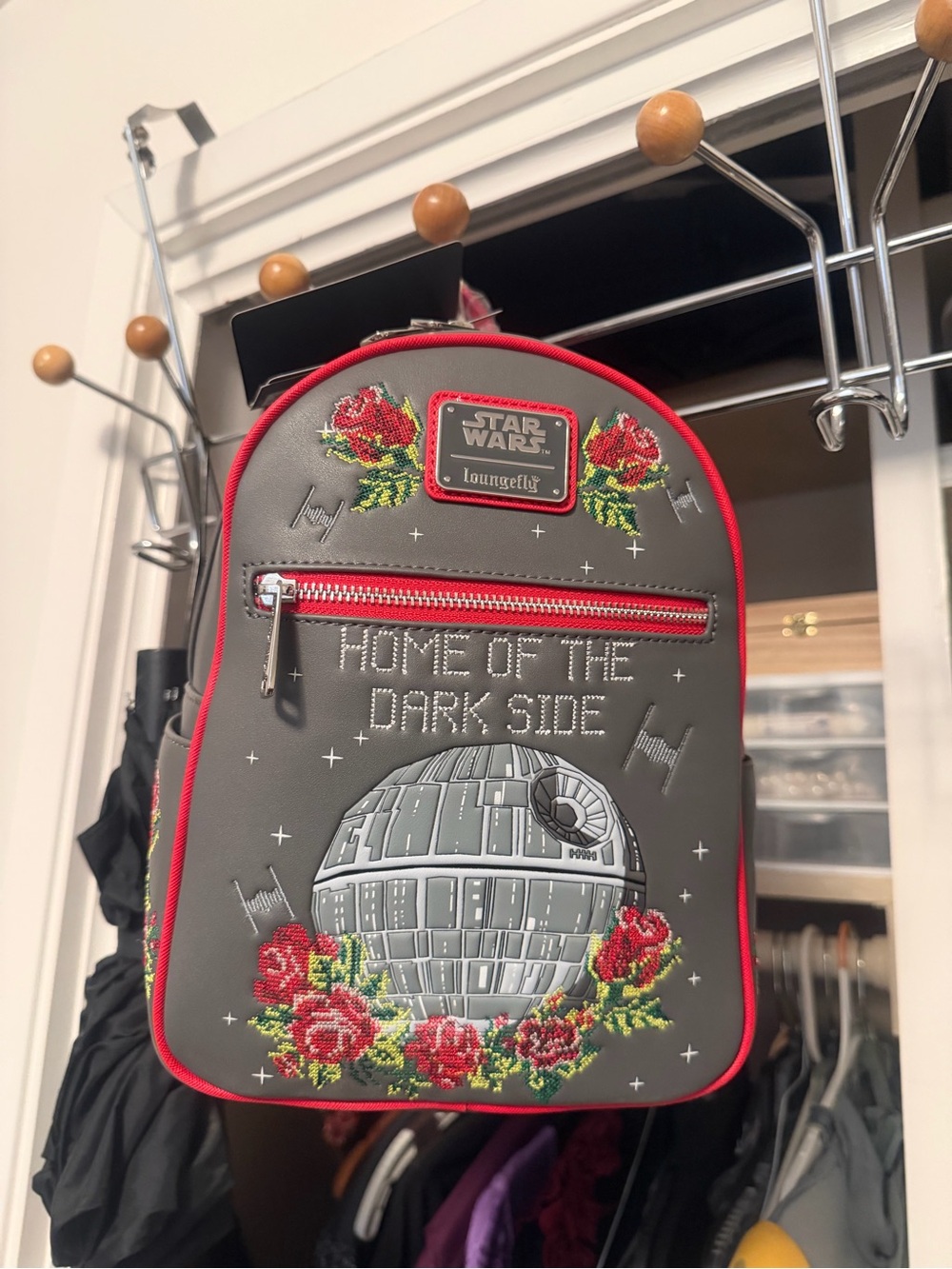 Loungefly Gray and Red Star Wars 'Home of the Dark Side' Mini Backpack
